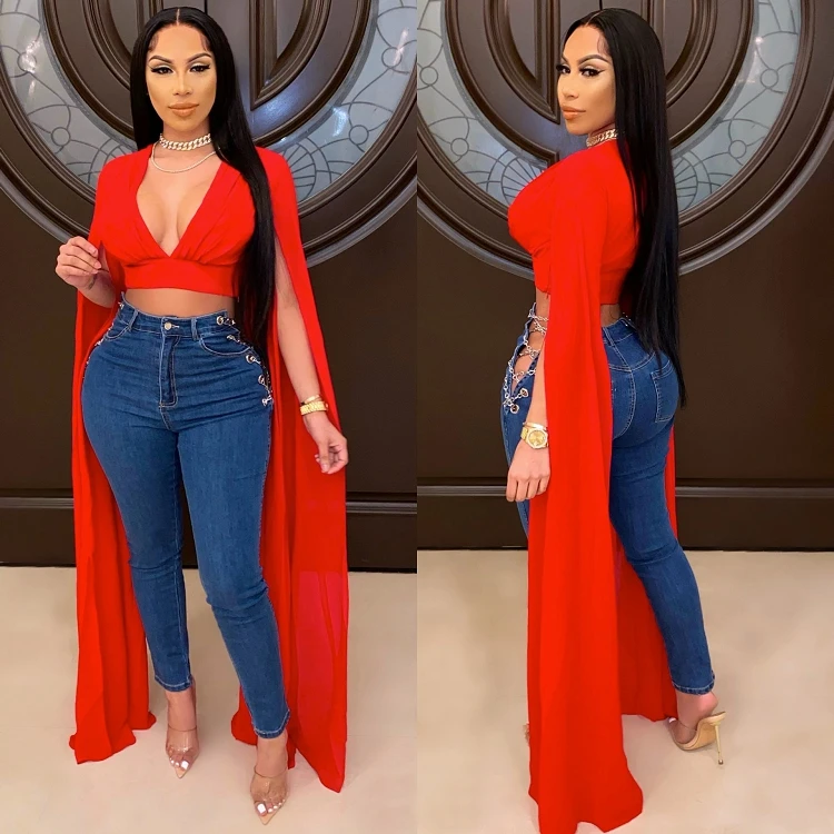 

S-4XL ladies super long flared big sleeve V neck red tops bluses shirts spring black plus size crop tops women tops 2021