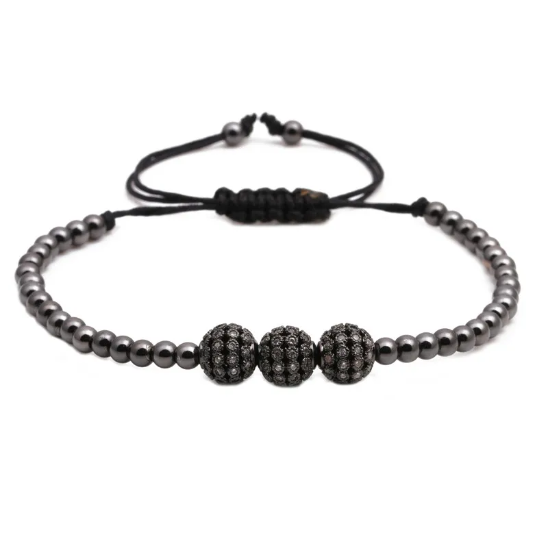 

Hot sale cz jewelry findings 8mm drill ball palm beads woven bracelet men, Picture