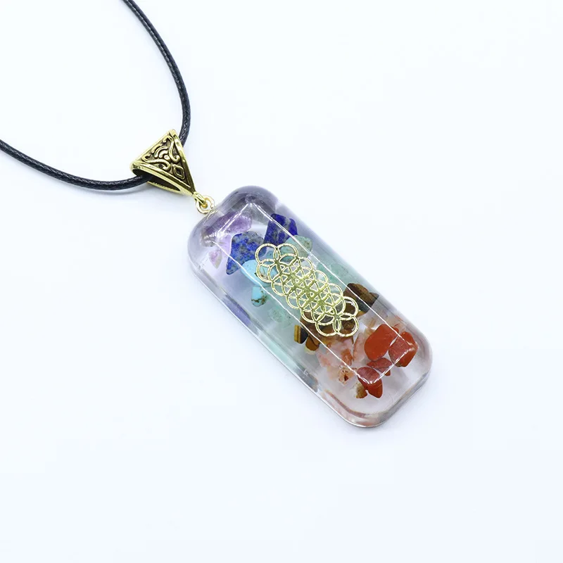 

Orgonite High Frequency Power Stone Seven Chakra Crystal Pendant necklace, Multi color