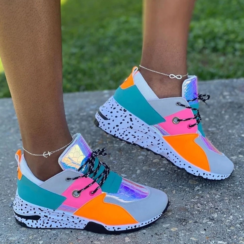 

GuyaWax 2020 Women's Shoes Summer Outdoor Sneakers Lace Up Multicolor Round Head Fashion Plus Size 42 Chunky Sports Shoes