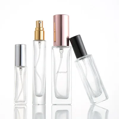 

2023 New empty 50 ml cosmetic perfume glass bottle with aluminium cap clear square perfume spray bottle