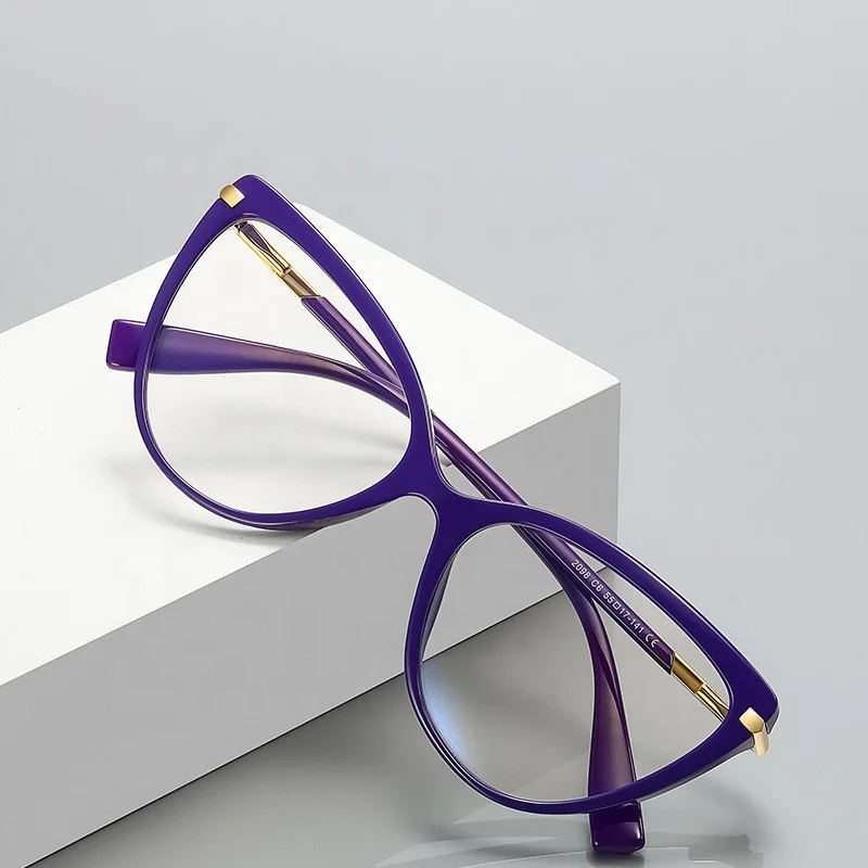 

Jiuling eyewear fashion ins style cat eye plain spectacles high end vintage women blue light blocking glasses frame eyeglass