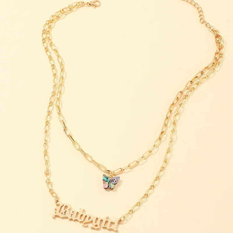 

Fashion HONEY BABYGIRL Letter Multi-layer Necklace Natural Shell Butterfly Personality Chain Necklace Jewelry