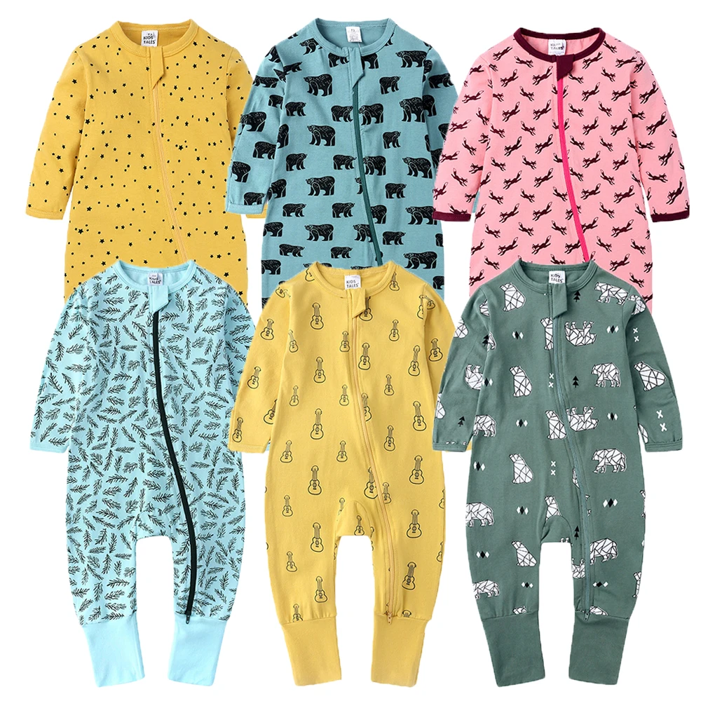 

Custom print baby sleepsuit zip Organic cotton onesie romper Baby Rompers Long Sleeve Pajama Sleeper cotton Romper, Picture shows