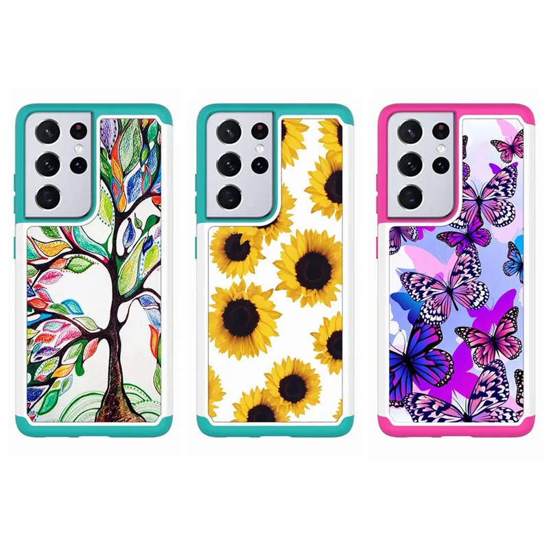 

Amazon Best Selling Shockproof Case For Samsung Galaxy S21 MOTO G Stylus Power play 2021 Flower Butterfly Dual Layer Cover, As picture