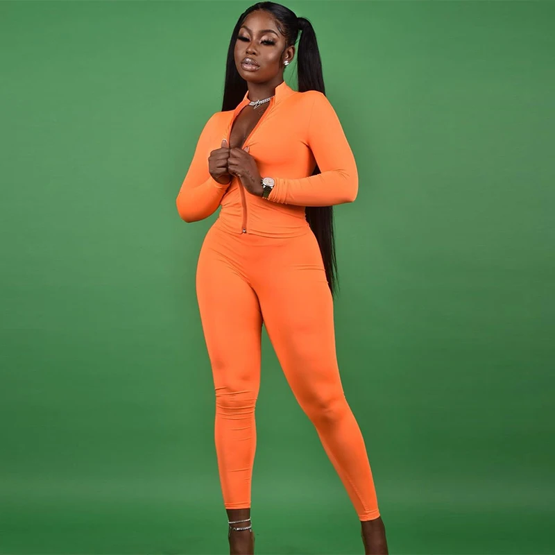 

CuteNOVA K20492S two piece set Solid color zipper long-sleeved top, hip-lifting trousers and sweater set