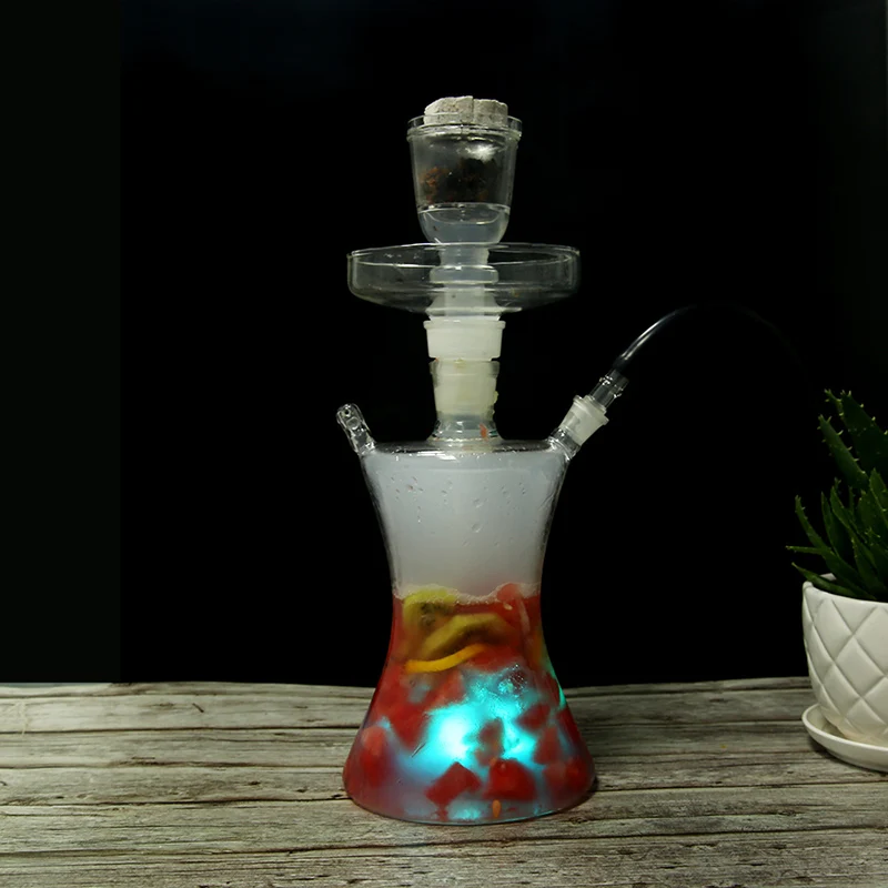 Wholesale Classic Hot Russian Style Glass Hookah Shisha LED Light Narguile Chicha Free Shape Gift Box Packaging for Smoking