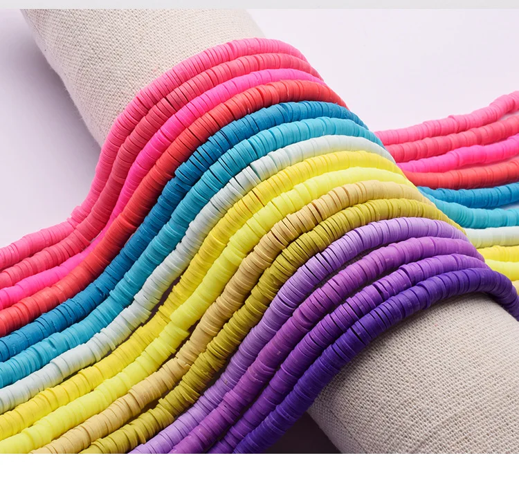 

8mm Flat Round Polymer Clay Beads Handmade Beads For DIY Jewelry Making Bracelet Mixed Color, Multi
