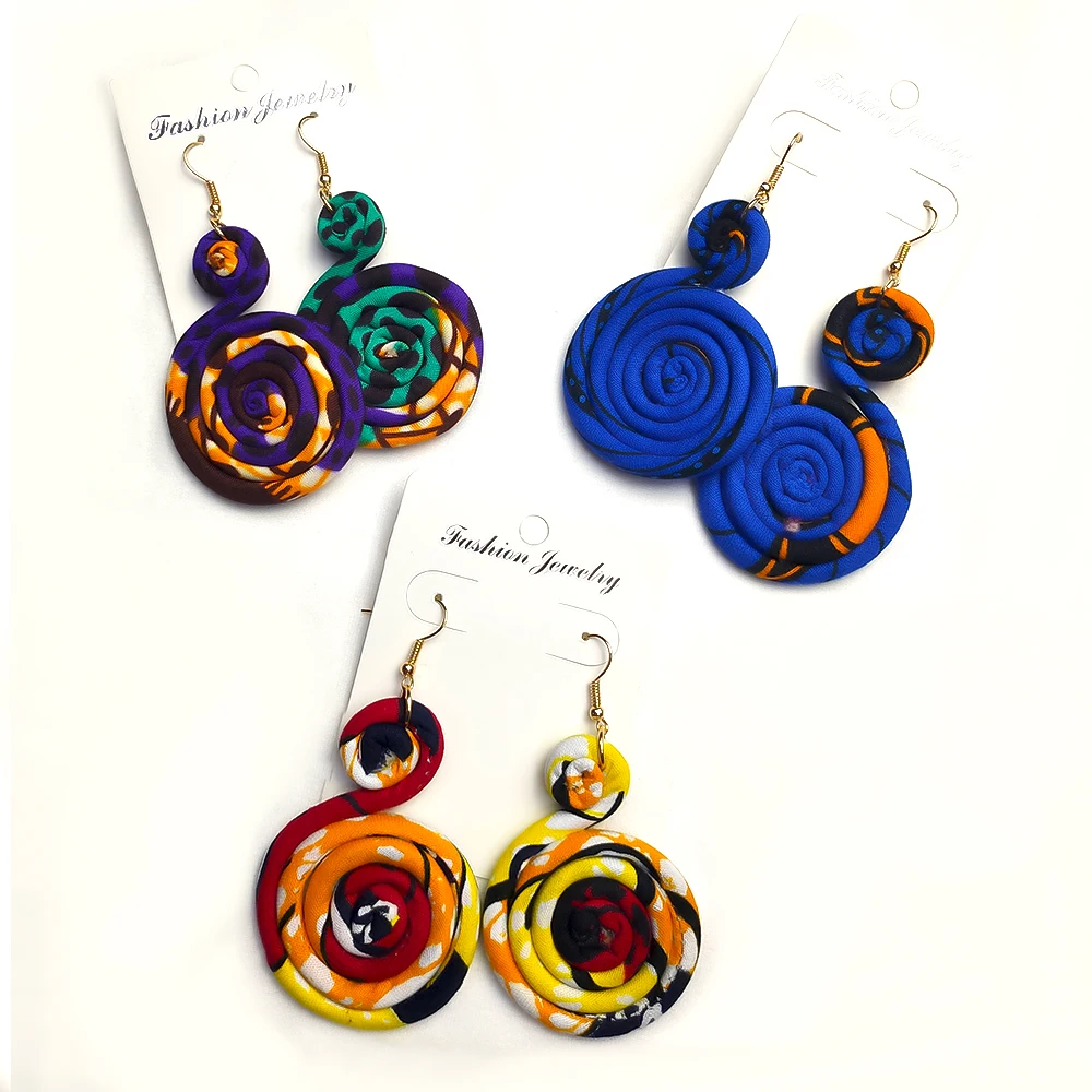 African Traditional Women Jewelry Accessories Wax Fabric Style Handmade African Earrings Pair