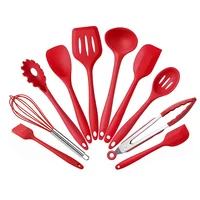 

High Quality Wholesale Red Easy Clean Silicone Cooking Utensilio Set 10 Pieces Set Silicone Kitchen Utensils