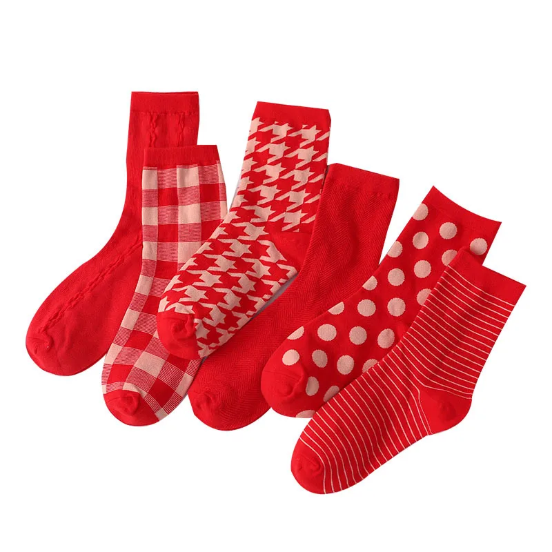 

Fashion plain solid style cotton red new year crew custom tube socks women, Picture