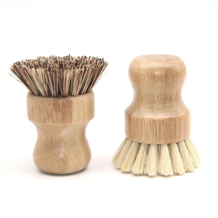 

Eco Cleaner Friendly Nature Hemp Palm Bristles Round Bamboo Pot Kitchen Dish Brush Scrub Washing Brushes, Natural bamboo