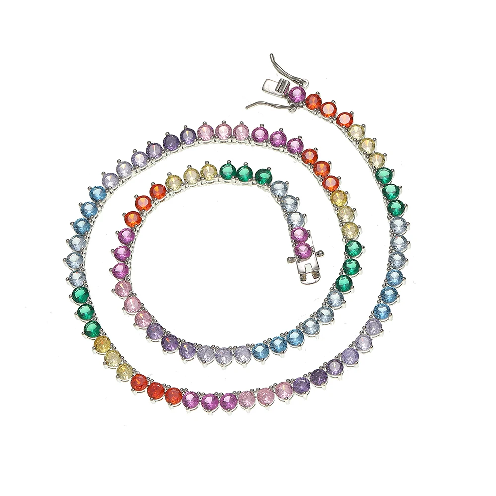 BC220 4.0MM 3 Prong Colorful Tennis Chain Men and Women Tennis Necklace Hip Hop Jewelry