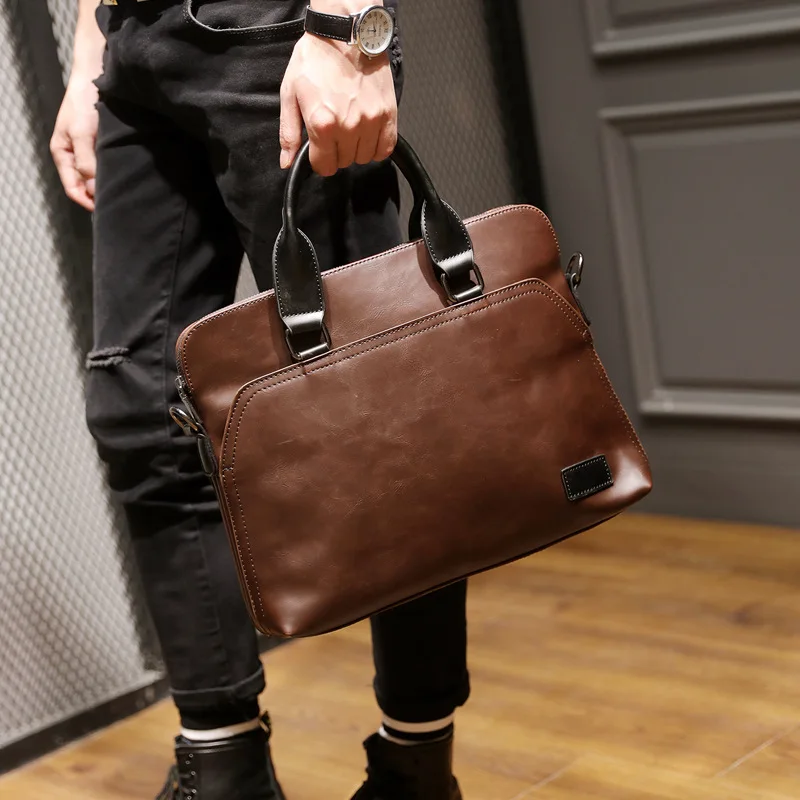 

Vintage business laptop bag pu leather bag man crazy horse leather briefcase bag for men