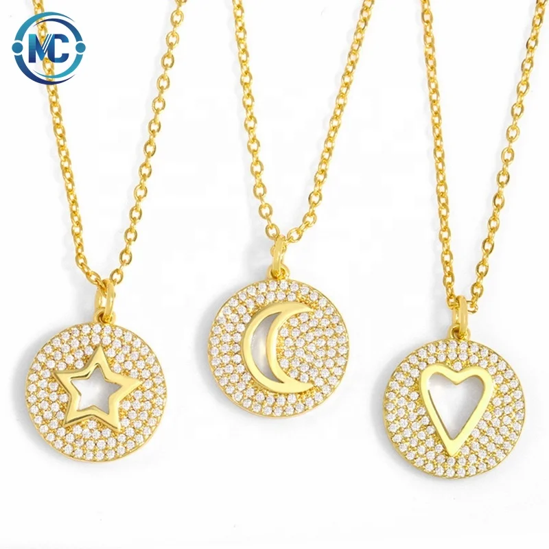 

Fashion Women 18K Gold Plated Rhinestone Zircon Necklace Crystal Hollow Star Moon Heart Cross Necklace