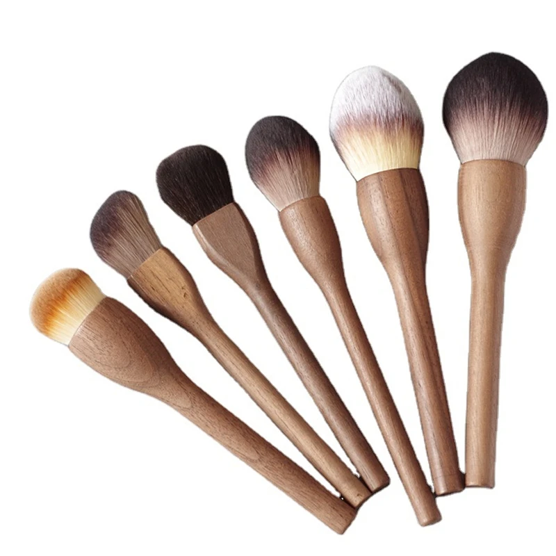 

6PCS red own brand makeup brush luxury makeup brush set eye and face beauty brush makeup bag tool, Wood color