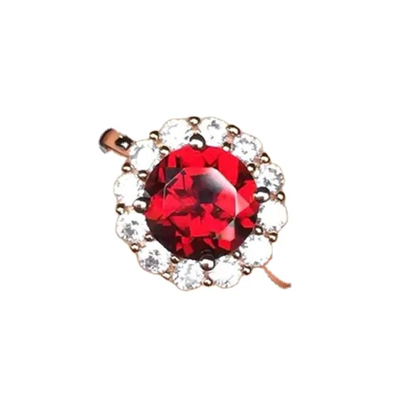 

High Quality Garnet 925 Sterling Silver Sunflower Shape Ring, White gold/ white gold