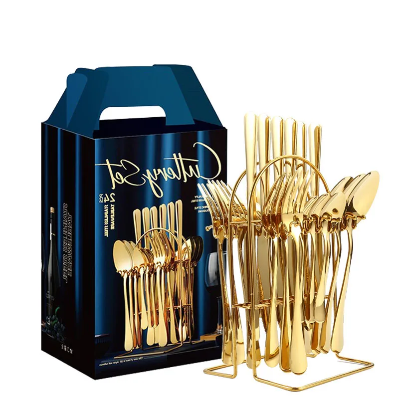 

Gold Flatware Wholesale Flatware 24 Piece In Box Gold Plated Silverware Golden Utensils Stainless Steel Cutlery Set Stainless, Sliver, gold