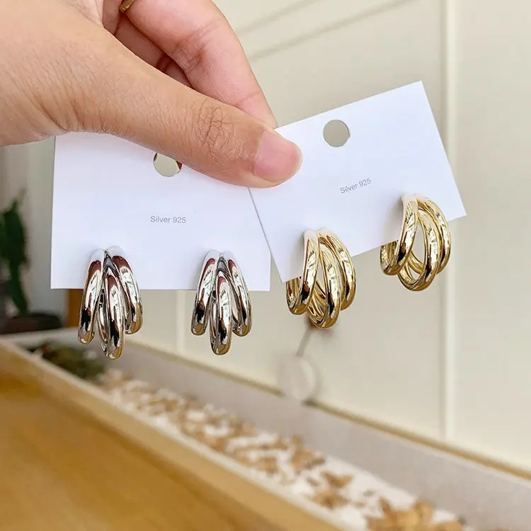 

2020 New Arrival Fashion Gold Plated Triple Tube Hoop Earrings For Women, Picture