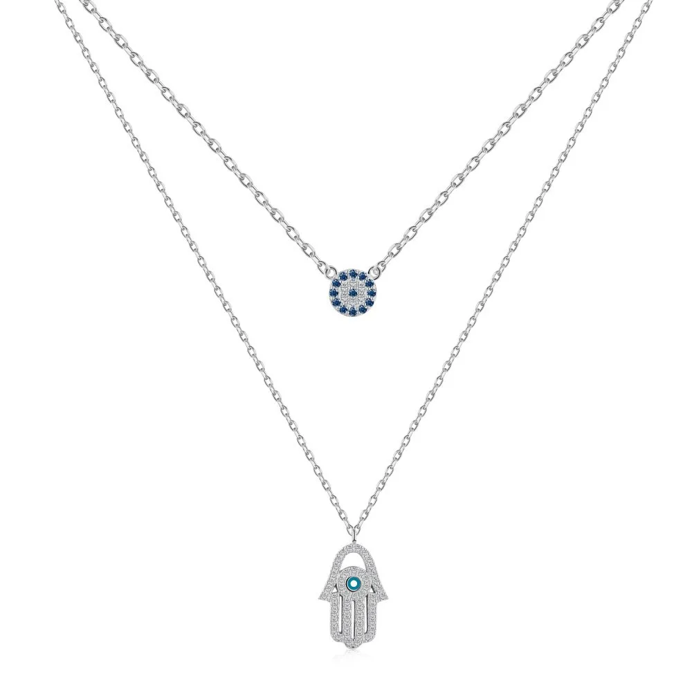 

Explosive S925 Sterling Silver Necklace Devil's Eye Stacked Double Layer Necklace Summer Personality Jewelry Necklace