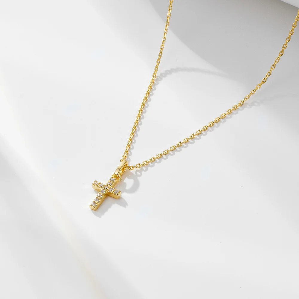 

wholesale 925 sterling silver necklace women 18K gold plated cross pendant necklaces chain jewelry women