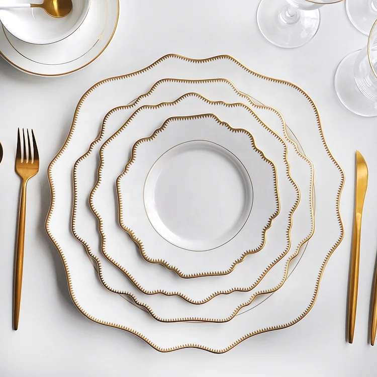 

Modern design sunflower gold rim bone china dinnerware plates, porcelain dinner set
