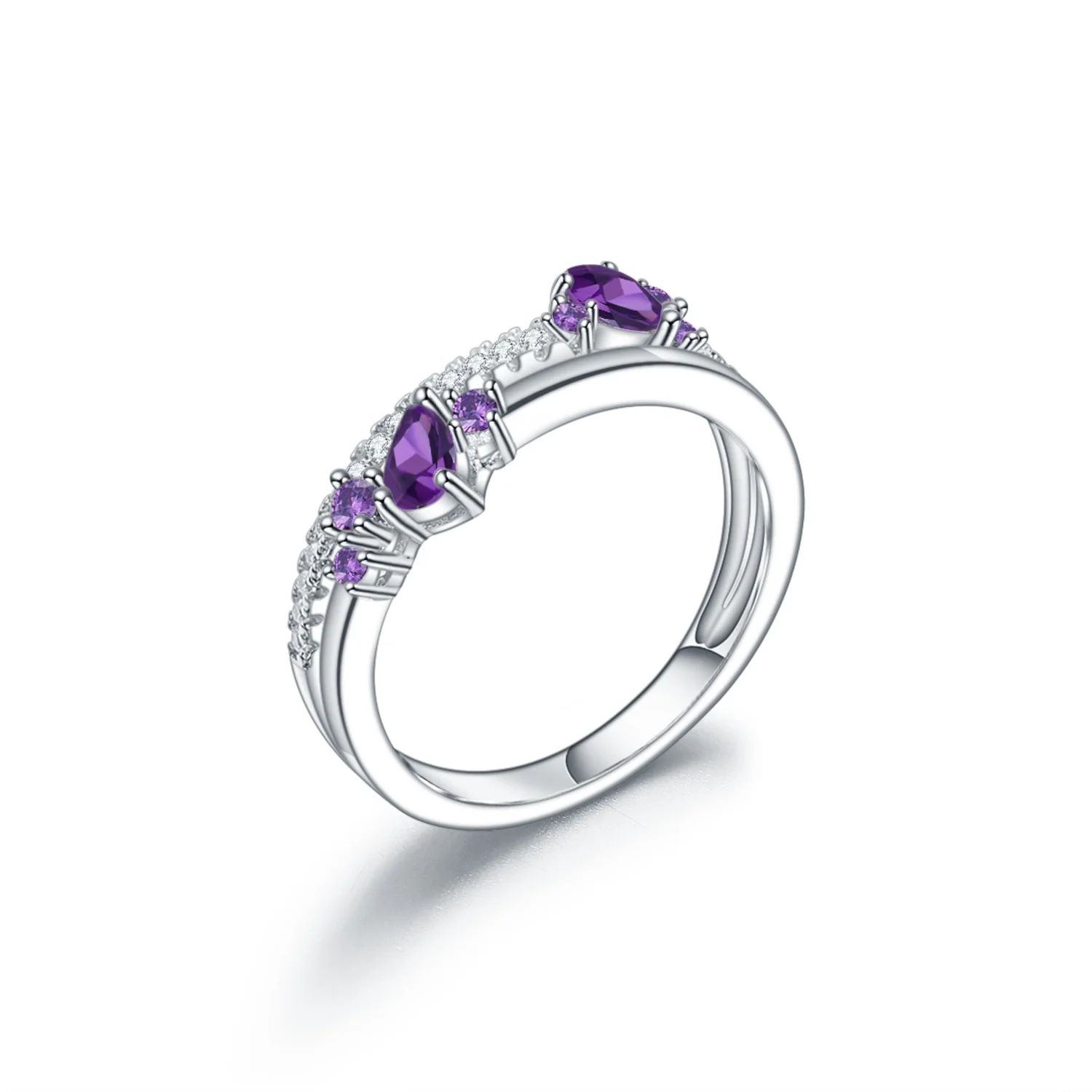 

Abiding Bands Ring Natural Amethyst Gemstone Customize Fashion 925 Sterling Silver Jewelry Women Rings For Wedding
