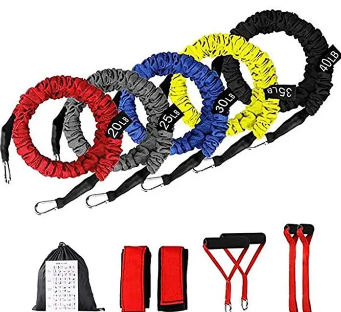 

Amazon Top Selling Nylon Sleeves Exercise Tubes Door Anchors Ankle Straps Foam Handles Resistance Training Bands