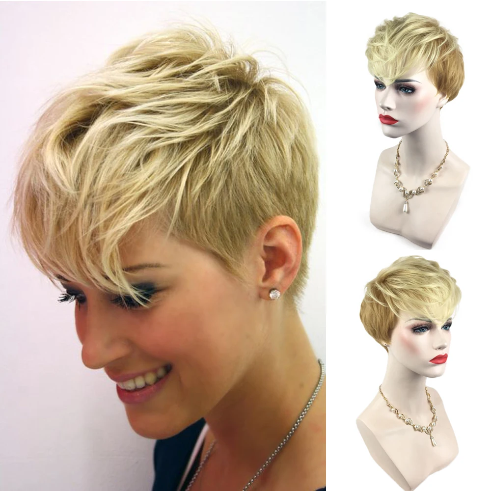 

Ladies European American Synthetic Short Hair Wigs 10 Inch Light Gold Natural Hair Wigs