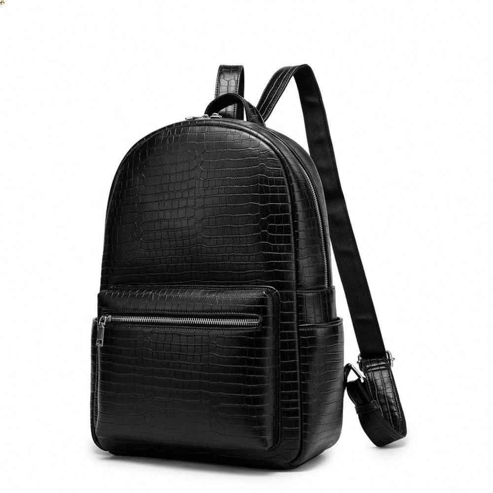 

Vintage Custom Logo Black Leather for Travel Students Backpack