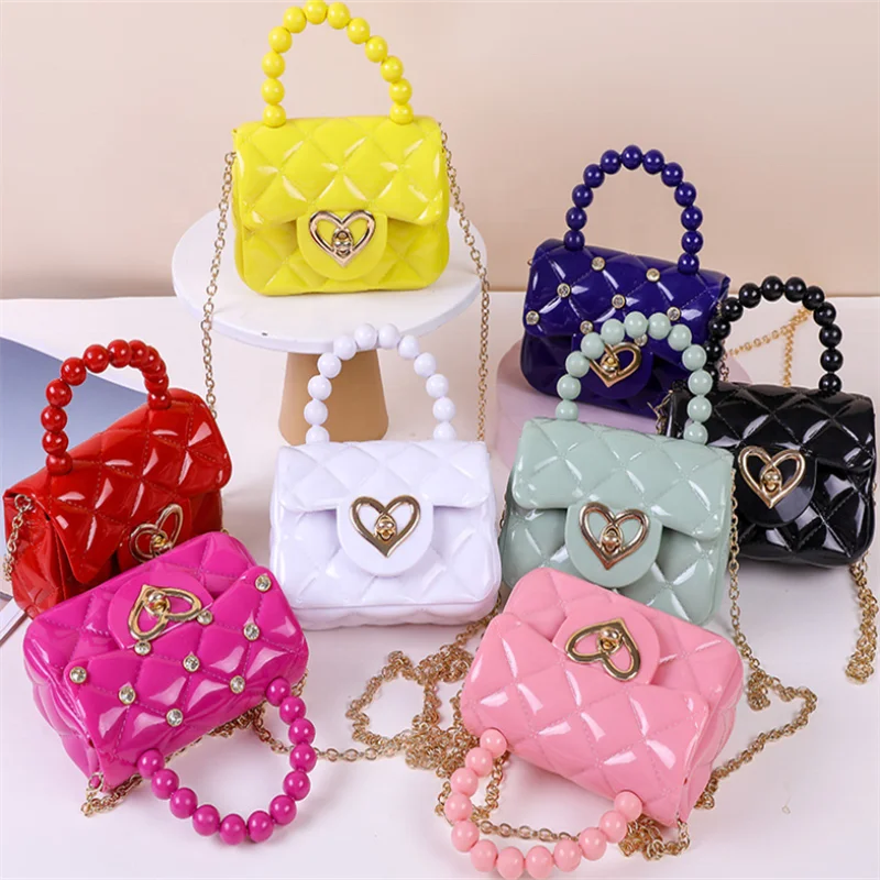 

Fashion Custom Kids Mini Girl Jelly Crossbody Bags Women Handbags With Pearl Chain, Picture show