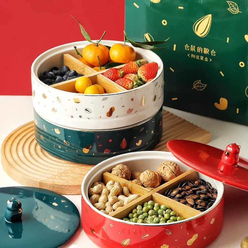 

Nordic Style Ceramic Tableware Household Candy Tray Dried Fruit Snack Box Snack Storage Box, White/red/grenn