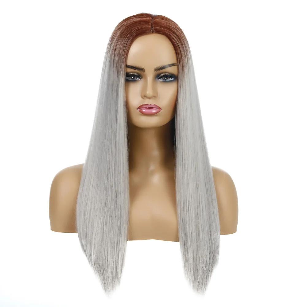 

2021 New Style Long Straight Hair In The Middle Wigs Lace Frontal Closure Full Cosplay Synthetic Wig