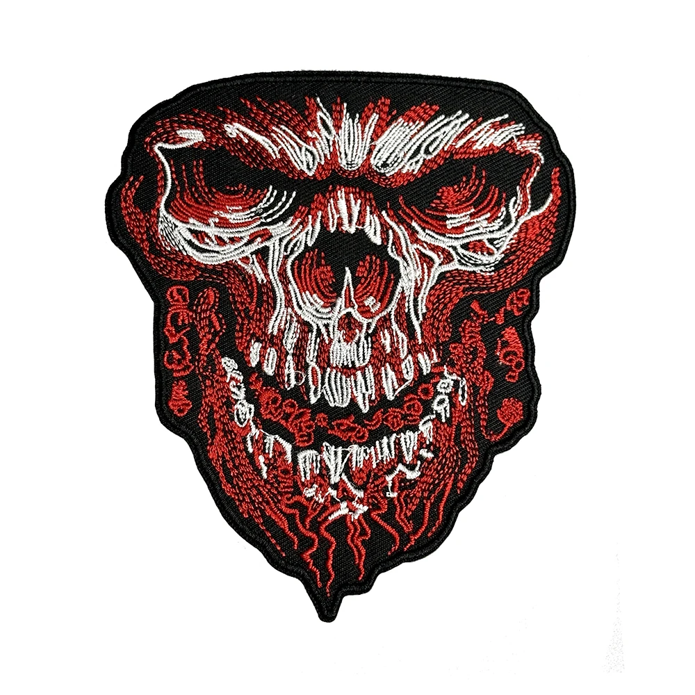 

Skull Masked Motorcycle Punk Biker Jacket Embroidered Patches Ready Ship Custom Iron on Embroidery Patches