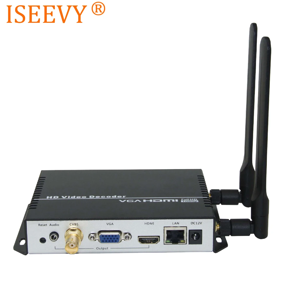 

ISEEVY WiFi H.265 H.264 IP Video Decoder with HDMI VGA CVBS Output support RTMP RTSP RTP UDP HTTP network stream decoding