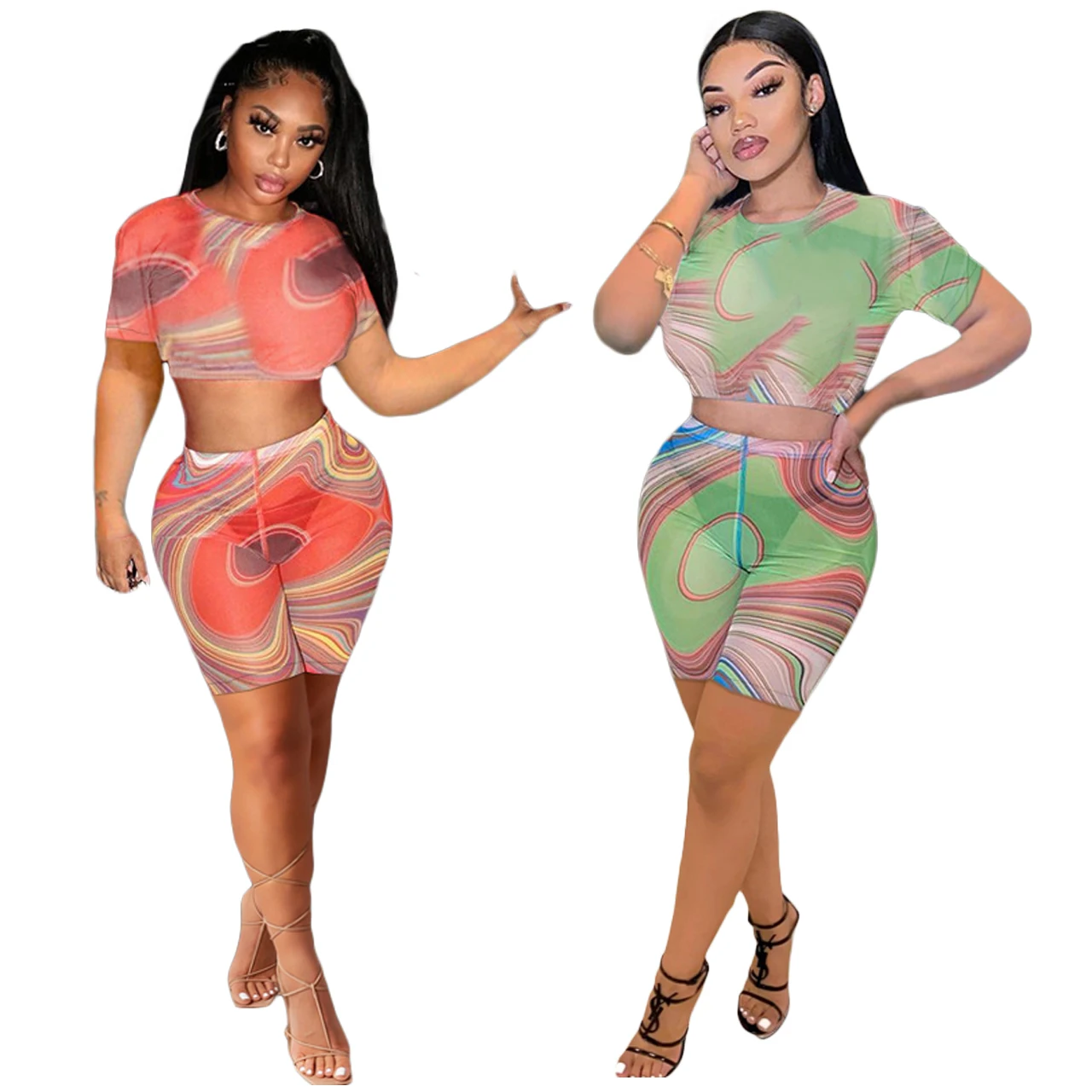 

2021 New arrival Mesh Matching Sets Women Sexy Two Piece Set Top and Pants Club Trendy Women Sexy Outfits X1109