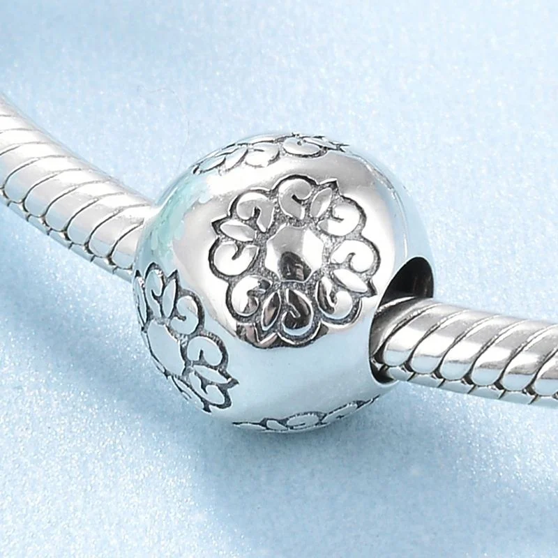 

Real 925 Sterling Sliver Flowers Round Beads Fit Charms Bracelets Jewelry making All-match Mother'Day Gift Wholesale jewelry