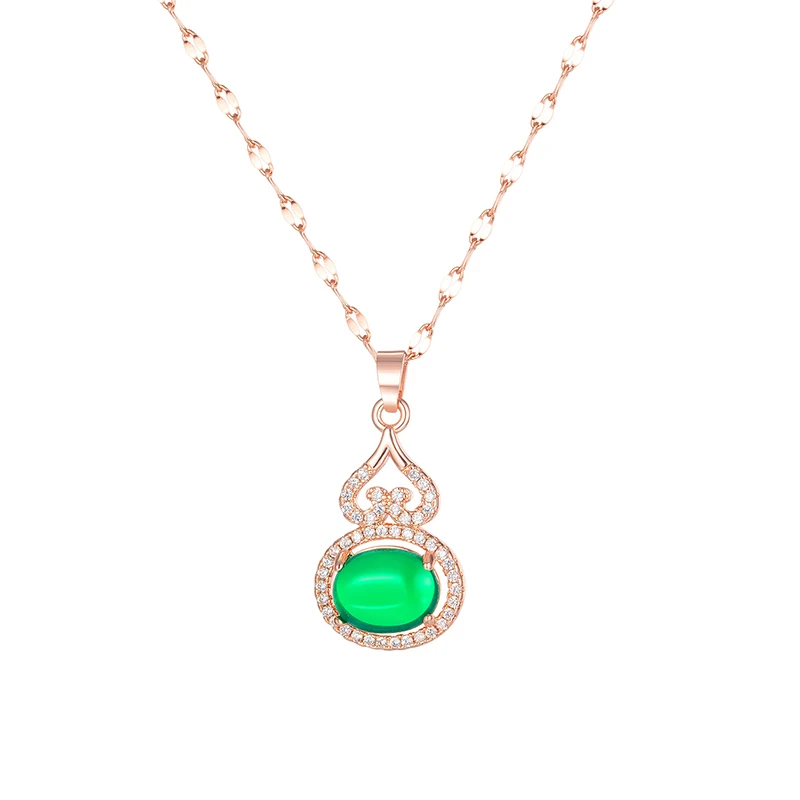 

NAPOLN Trade Insurance High Grade 316L Stainless Steel Copper Jade Necklace Rose Gold Plated