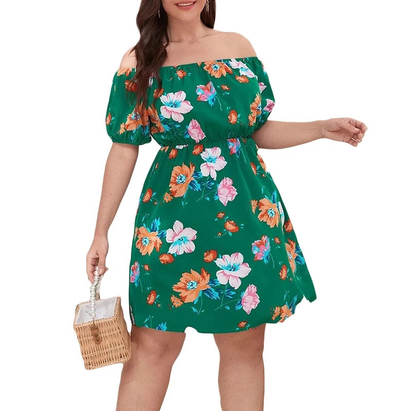 

mujer vestido turkey dress 2021 women clothing Off-shoulder Floral Puff dresses
