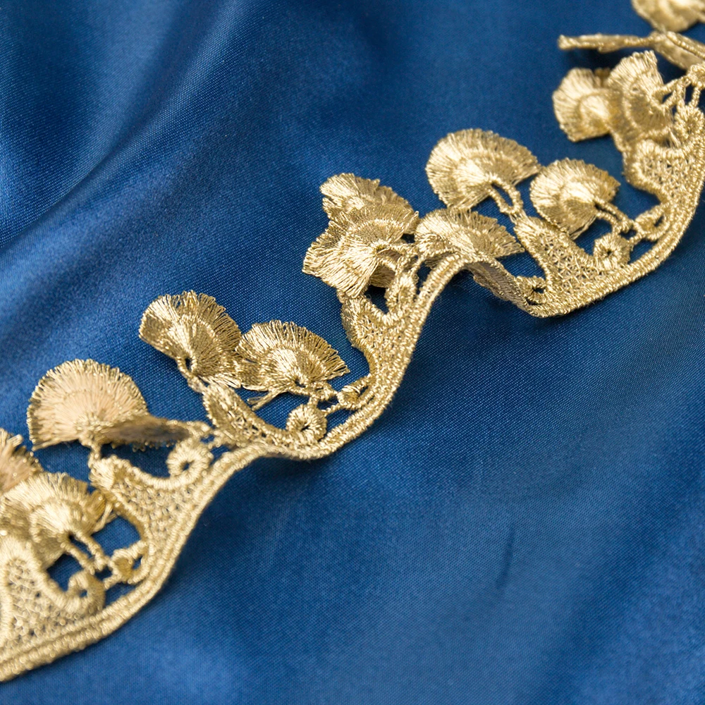 

Fashion Decoration DIY Lace Custom Mushroom Pattern Metallic Lace Ribbon Gold Scalloped Shape Metallic Gold Lace, Golden