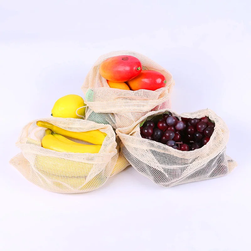 

Eco Friendly Drawstring Storage Bag Washable Organic Grocery Cotton Mesh Bag, Biege