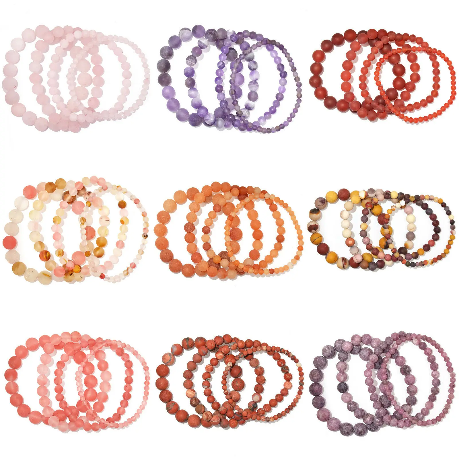 

Charm Natural 4MM,6MM,8MM,10MM Healing Round Matte Agate Stone Beaded Stretch Bracelet