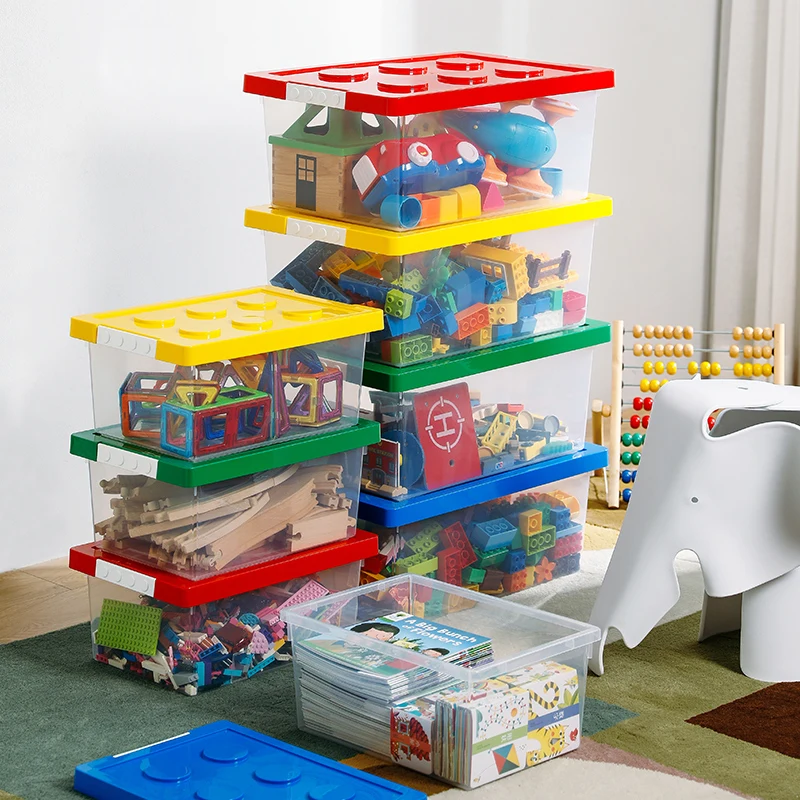 

SHIMOYAMA Plastic Bricks Storage Box Children Toy Bricks Organizer Middle Size With Green Lid