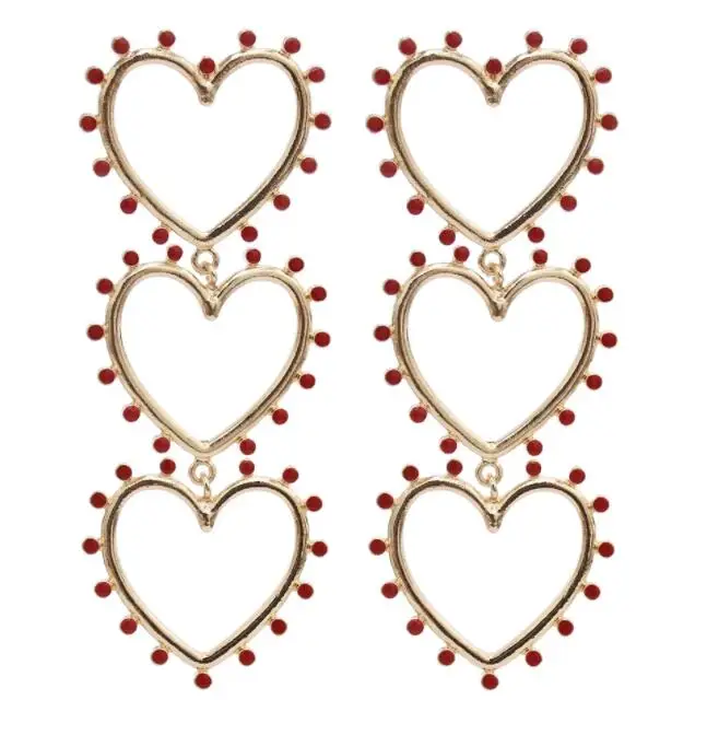 

Layered Heart Earrings for Women Gold Plated Hollow Out Big Drop Dangle Earrings, Red,black