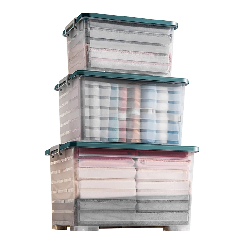 

Wholesale extra large plastic container pulley clothes finishing organizer boxes transparent storage box