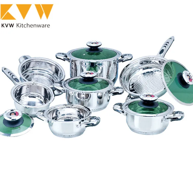 

Stainless Steel Cookware Sets 12 Pieces Kitchen War Cookware Pots And Pans Set With Glass Lid, Silver