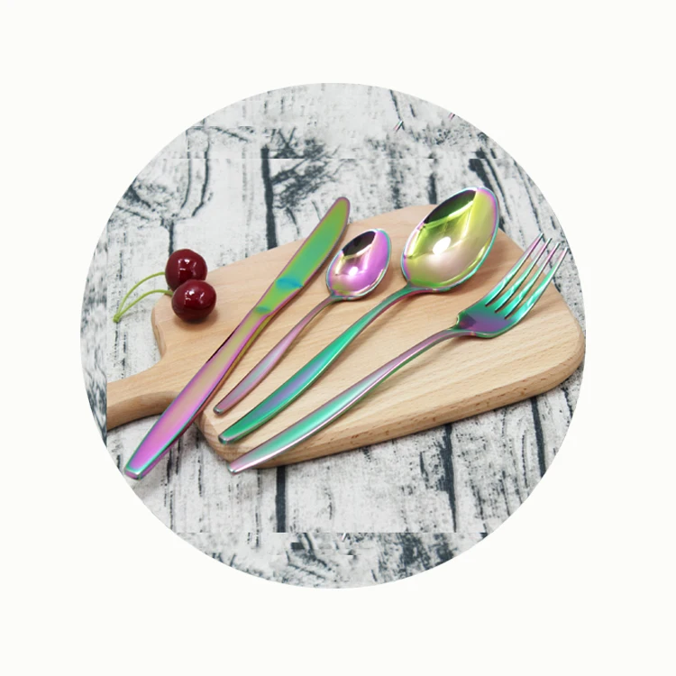 

Alibaba online shopping wholesale rainbow plated flatware knife spoons and fork stainless steel cutlery wedding set, Rainbow, but can customize