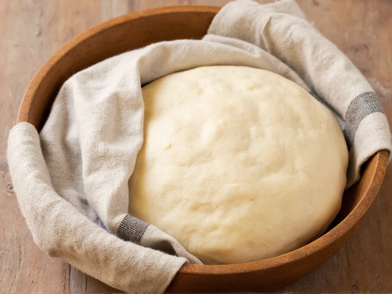 Homemade naan dough resting in bowl with cloth