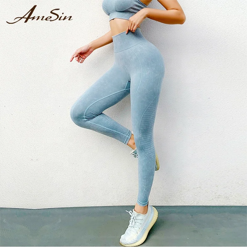 

AmeSin 2021 Hot New Technology Recycled Fabrics Summer Color Sustainable Eco Friendly Activewear Recycled Yoga Pants, Orange, light blue, black, peacock blue