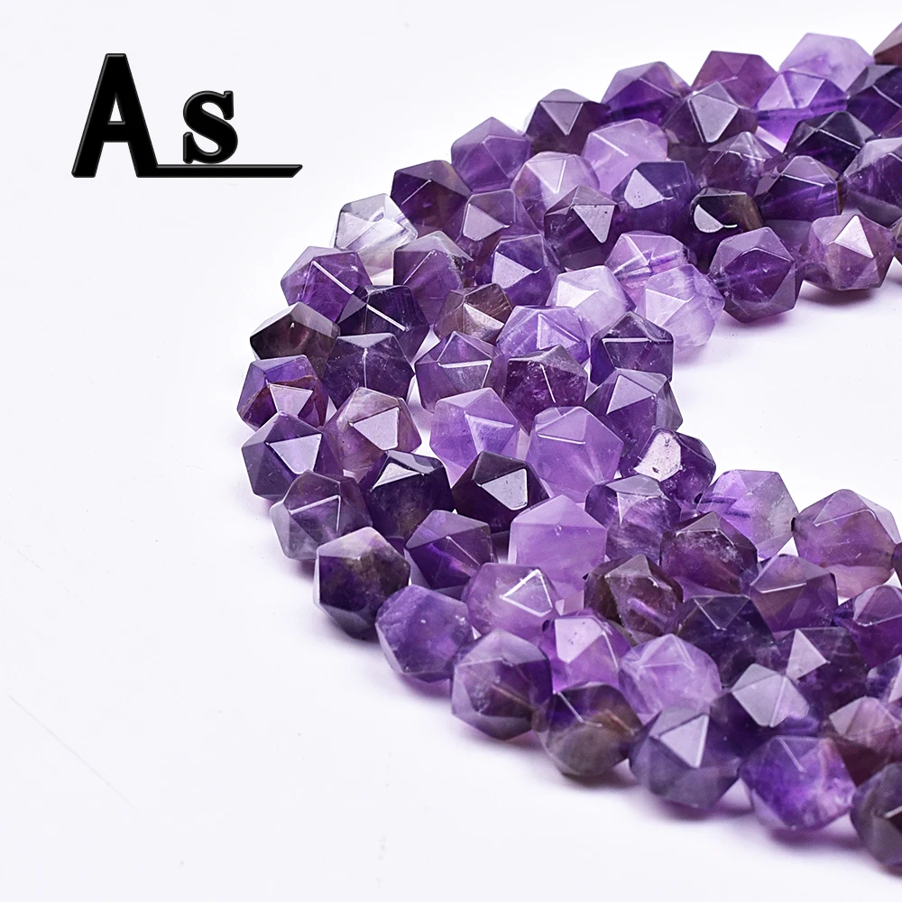 

Asingeloo Diamond Faceted Cut Natural Stone Gemstone Purple Amethyst Crystal Beads in Strand for Jewelry DIY Bracelets Making